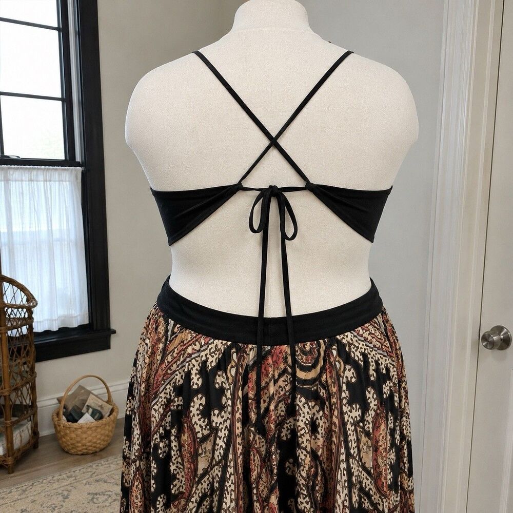 Baby Phat Y2K Halter Maxi Dress Black Gold Paisley Cut Out Open Back Plus Sz XXL - Picture 3 of 6